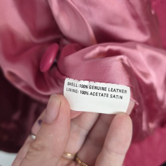 Deerskin Pink Genuine Leather Vintage Snap Closure Cool Retro Bomber Jacket Sz S - Picture 2 of 8